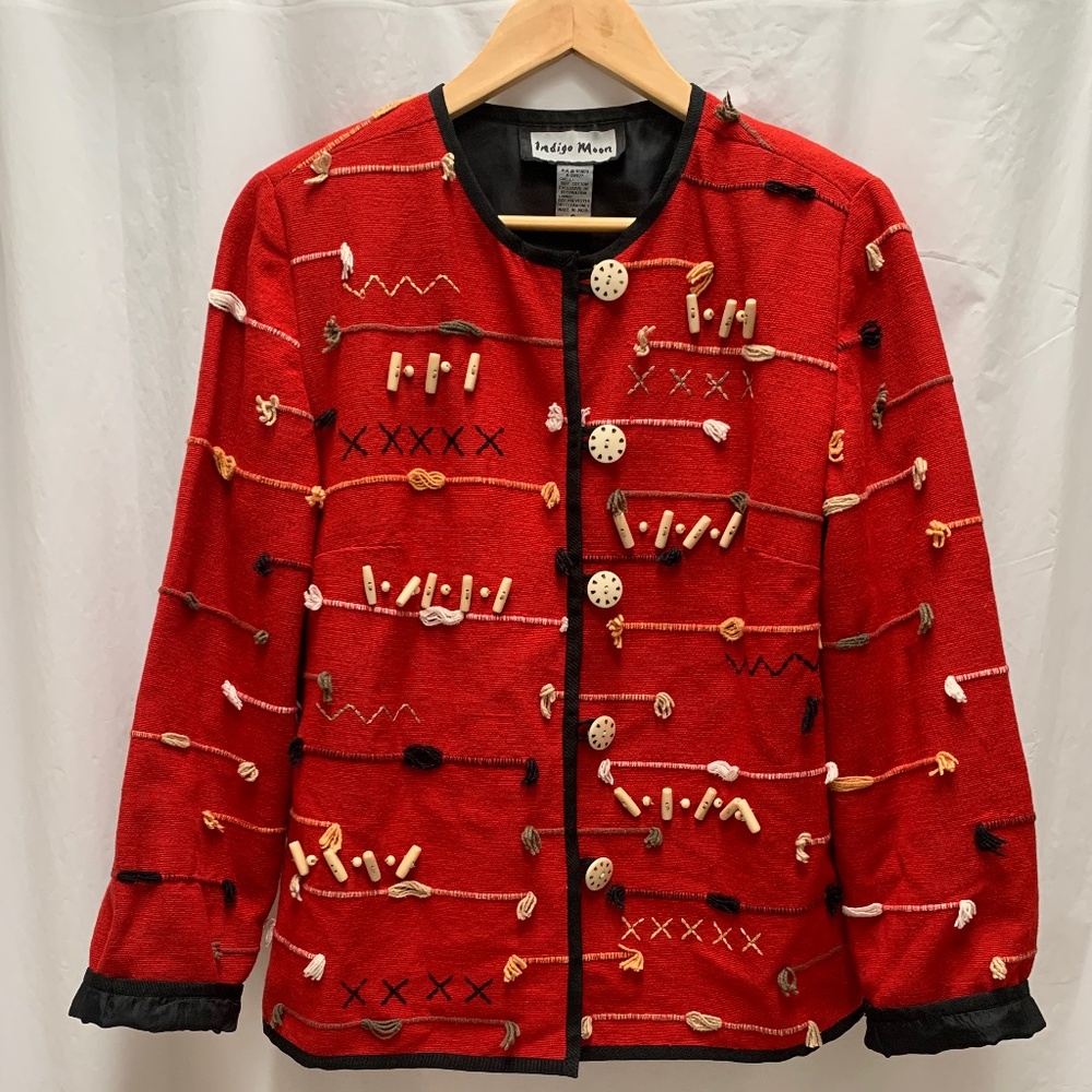 Indigo Moon Fabulous Embellished Jacket. Art You Wear. Size S EUC
